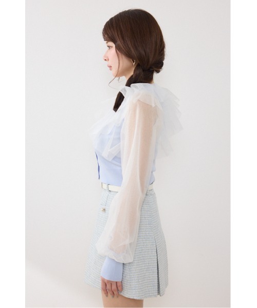 rienda（リエンダ）の「チュールフリルシアーニットカーディガン　春服　夏服（カーディガン/ボレロ・レディース・ホワイト/ブルー/ブラック・FREE）」の15枚目の写真