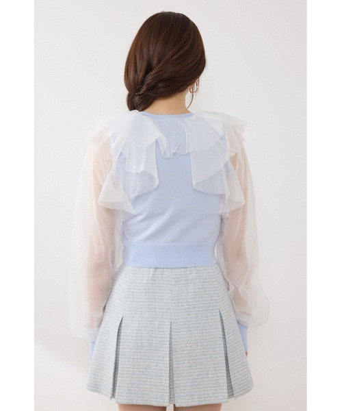 rienda（リエンダ）の「チュールフリルシアーニットカーディガン　春服　夏服（カーディガン/ボレロ・レディース・ホワイト/ブルー/ブラック・FREE）」の16枚目の写真