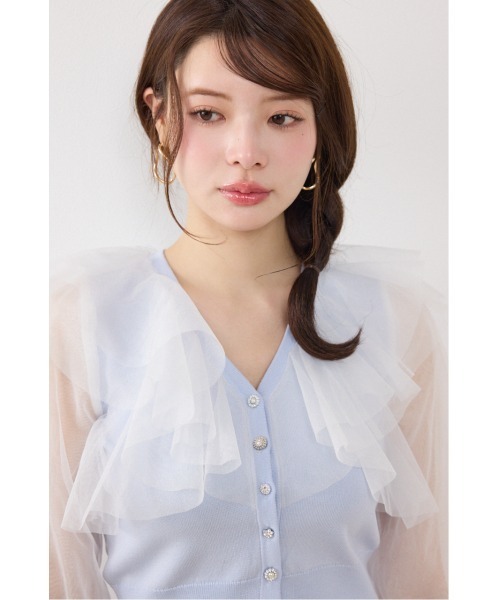 rienda（リエンダ）の「チュールフリルシアーニットカーディガン　春服　夏服（カーディガン/ボレロ・レディース・ホワイト/ブルー/ブラック・FREE）」の17枚目の写真