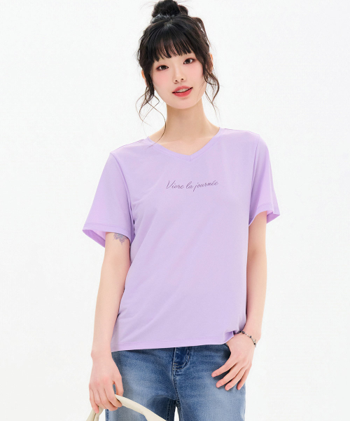 CHASECULT(チェイスカルト)の「レディースアイスVネックTシャツ-FBZG5855C0T(Tシャツ/カットソー・レディース・ライトパープル・85/90/95)」の2枚目の写真