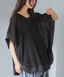 配色シフォンレイヤードトップス