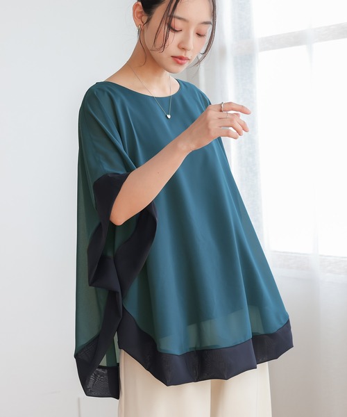n'OrLABEL（ノアールレーベル）の「配色シフォンレイヤードトップス（Tシャツ/カットソー・レディース・ブラック/モカ/ブルーグリーン・2/1）」の11枚目の写真
