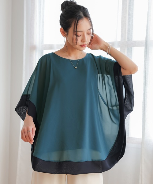 n'OrLABEL（ノアールレーベル）の「配色シフォンレイヤードトップス（Tシャツ/カットソー・レディース・ブラック/モカ/ブルーグリーン・2/1）」の12枚目の写真