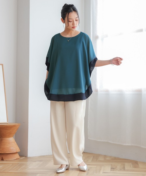 n'OrLABEL（ノアールレーベル）の「配色シフォンレイヤードトップス（Tシャツ/カットソー・レディース・ブラック/モカ/ブルーグリーン・2/1）」の13枚目の写真