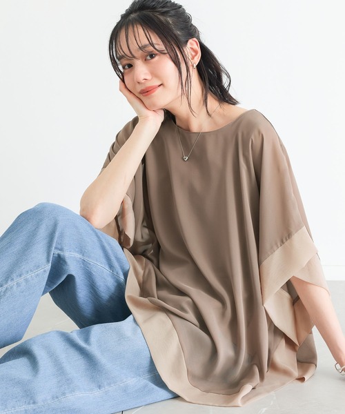n'OrLABEL（ノアールレーベル）の「配色シフォンレイヤードトップス（Tシャツ/カットソー・レディース・ブラック/モカ/ブルーグリーン・2/1）」の15枚目の写真