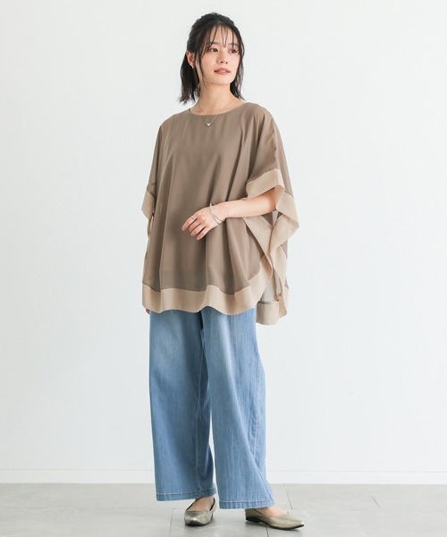 n'OrLABEL（ノアールレーベル）の「配色シフォンレイヤードトップス（Tシャツ/カットソー・レディース・ブラック/モカ/ブルーグリーン・2/1）」の17枚目の写真