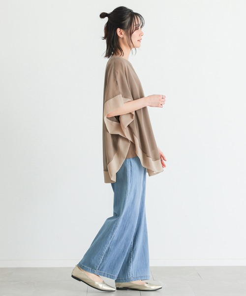 n'OrLABEL（ノアールレーベル）の「配色シフォンレイヤードトップス（Tシャツ/カットソー・レディース・ブラック/モカ/ブルーグリーン・2/1）」の18枚目の写真