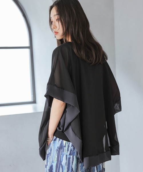 n'OrLABEL（ノアールレーベル）の「配色シフォンレイヤードトップス（Tシャツ/カットソー・レディース・ブラック/モカ/ブルーグリーン・2/1）」の6枚目の写真