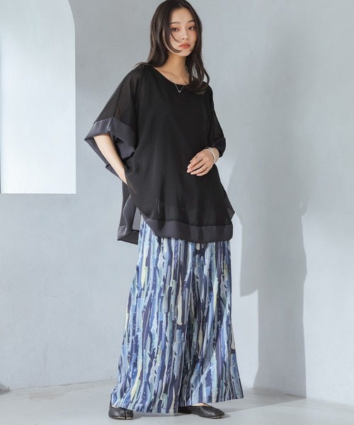 n'OrLABEL（ノアールレーベル）の「配色シフォンレイヤードトップス（Tシャツ/カットソー・レディース・ブラック/モカ/ブルーグリーン・2/1）」の7枚目の写真