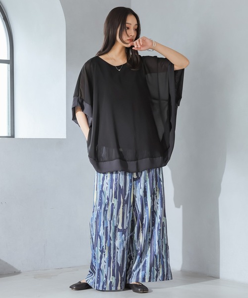 n'OrLABEL（ノアールレーベル）の「配色シフォンレイヤードトップス（Tシャツ/カットソー・レディース・ブラック/モカ/ブルーグリーン・2/1）」の9枚目の写真