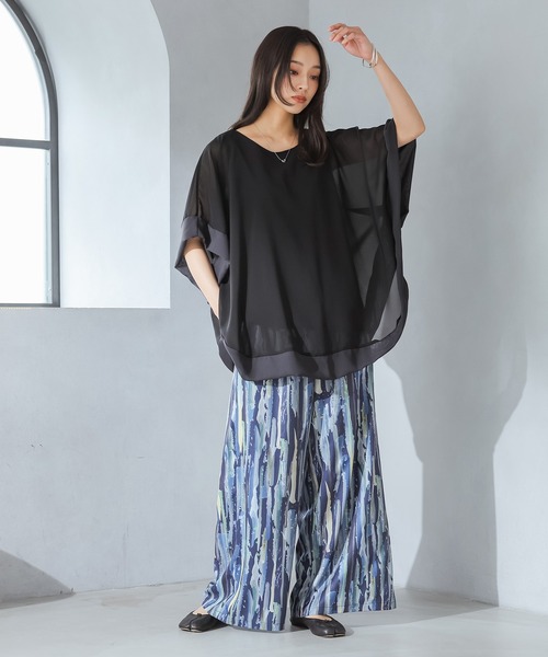 n'OrLABEL（ノアールレーベル）の「配色シフォンレイヤードトップス（Tシャツ/カットソー・レディース・ブラック/モカ/ブルーグリーン・2/1）」の10枚目の写真