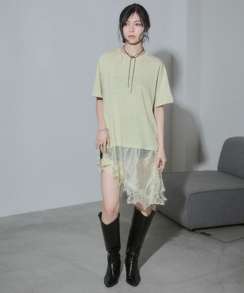 ENVYM(アンビー)の「ヘムレースビックTシャツ(Tシャツ/カットソー・レディース・ブラック/イエロー/ホワイト/ブラウン・FREE)」の21枚目の写真