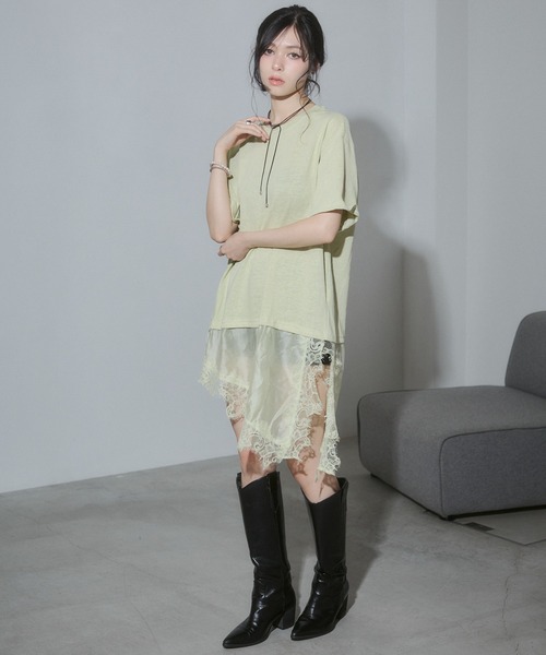 ENVYM(アンビー)の「ヘムレースビックTシャツ(Tシャツ/カットソー・レディース・ブラック/イエロー/ホワイト/ブラウン・FREE)」の7枚目の写真