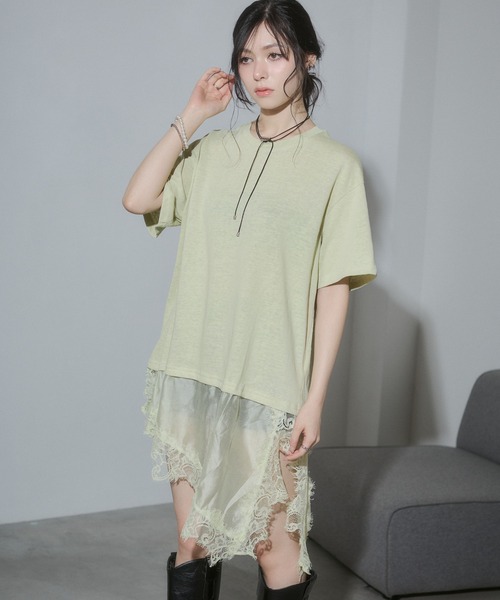 ENVYM(アンビー)の「ヘムレースビックTシャツ(Tシャツ/カットソー・レディース・ブラック/イエロー/ホワイト/ブラウン・FREE)」の17枚目の写真