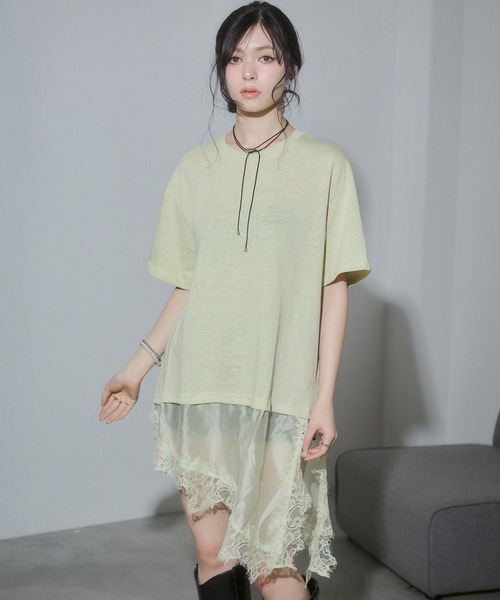 ENVYM(アンビー)の「ヘムレースビックTシャツ(Tシャツ/カットソー・レディース・ブラック/イエロー/ホワイト/ブラウン・FREE)」の18枚目の写真