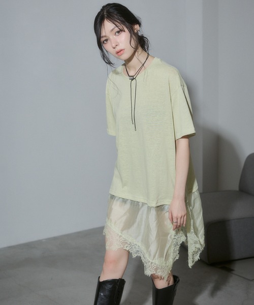 ENVYM(アンビー)の「ヘムレースビックTシャツ(Tシャツ/カットソー・レディース・ブラック/イエロー/ホワイト/ブラウン・FREE)」の19枚目の写真
