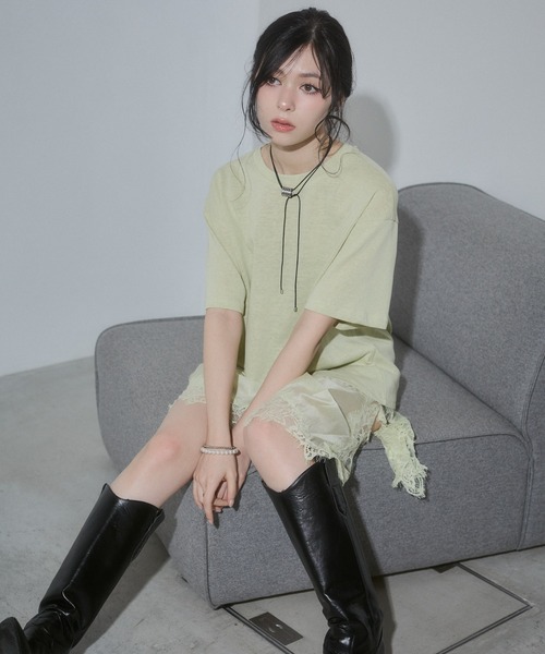ENVYM(アンビー)の「ヘムレースビックTシャツ(Tシャツ/カットソー・レディース・ブラック/イエロー/ホワイト/ブラウン・FREE)」の20枚目の写真