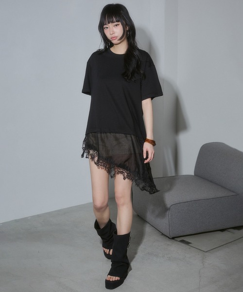 ENVYM(アンビー)の「ヘムレースビックTシャツ(Tシャツ/カットソー・レディース・ブラック/イエロー/ホワイト/ブラウン・FREE)」の10枚目の写真