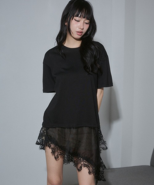 ENVYM(アンビー)の「ヘムレースビックTシャツ(Tシャツ/カットソー・レディース・ブラック/イエロー/ホワイト/ブラウン・FREE)」の9枚目の写真