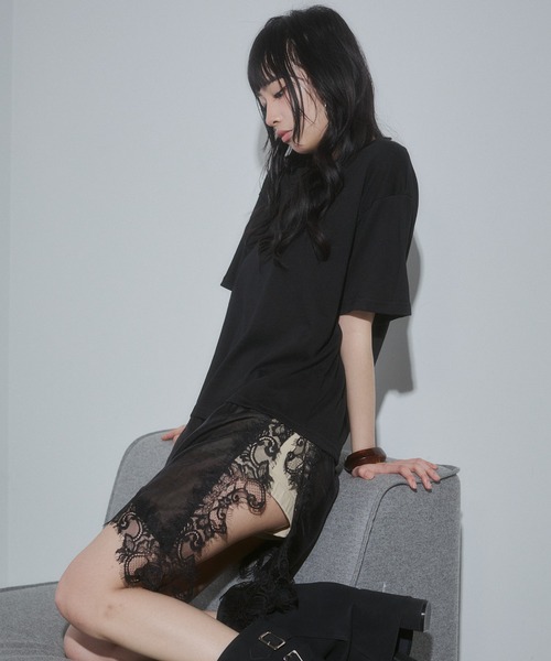 ENVYM(アンビー)の「ヘムレースビックTシャツ(Tシャツ/カットソー・レディース・ブラック/イエロー/ホワイト/ブラウン・FREE)」の8枚目の写真