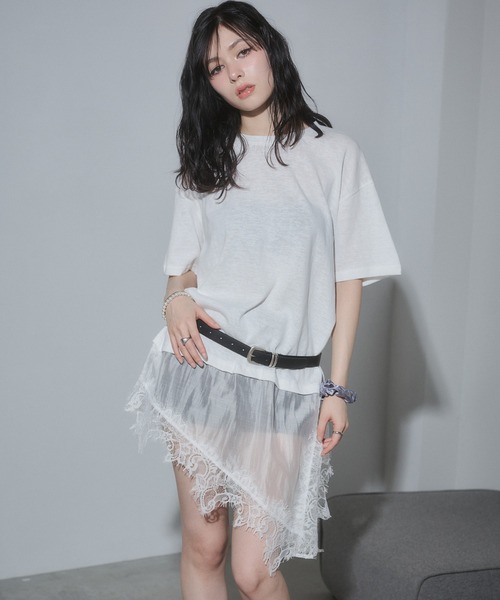 ENVYM(アンビー)の「ヘムレースビックTシャツ(Tシャツ/カットソー・レディース・ブラック/イエロー/ホワイト/ブラウン・FREE)」の11枚目の写真