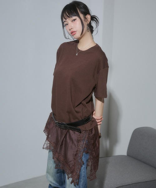 ENVYM(アンビー)の「ヘムレースビックTシャツ(Tシャツ/カットソー・レディース・ブラック/イエロー/ホワイト/ブラウン・FREE)」の15枚目の写真