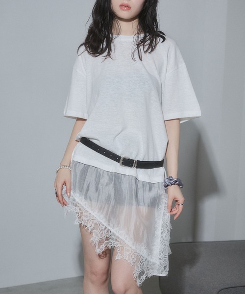 ENVYM(アンビー)の「ヘムレースビックTシャツ(Tシャツ/カットソー・レディース・ブラック/イエロー/ホワイト/ブラウン・FREE)」の12枚目の写真