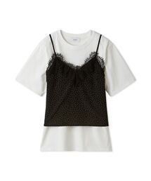 Tシャツ×レースサテンキャミセット