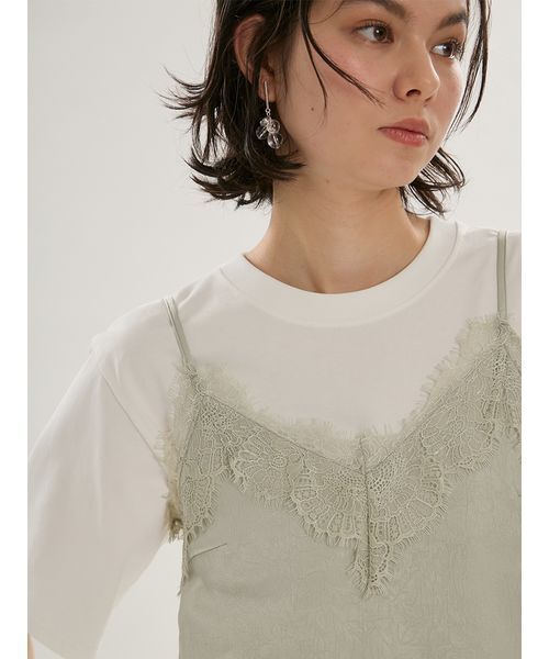 emmi（エミ）の「Tシャツ×レースサテンキャミセット（キャミソール・レディース・ドット/ミント・F）」の3枚目の写真