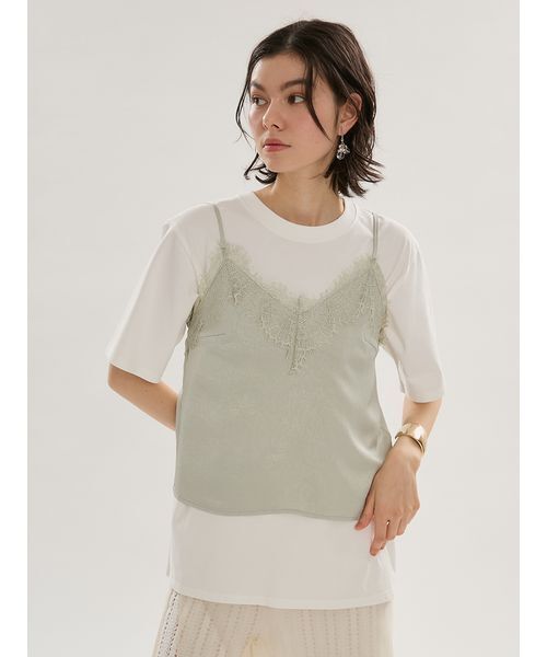 emmi（エミ）の「Tシャツ×レースサテンキャミセット（キャミソール・レディース・ドット/ミント・F）」の5枚目の写真