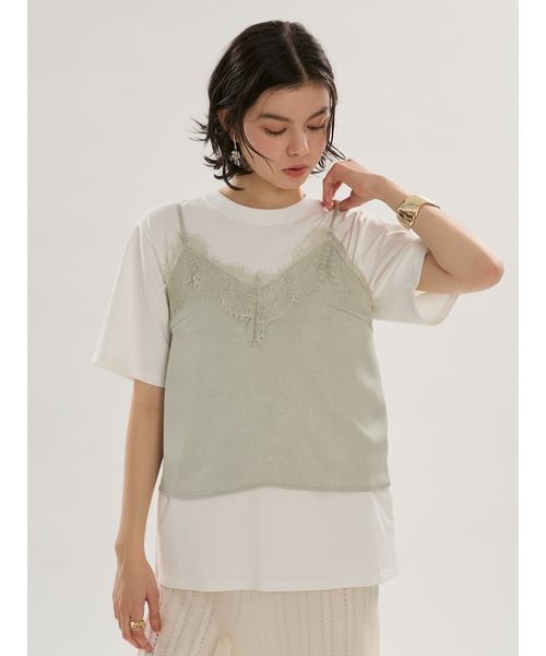 emmi（エミ）の「Tシャツ×レースサテンキャミセット（キャミソール・レディース・ドット/ミント・F）」の10枚目の写真
