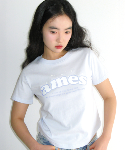 AMESWORLDWIDE(アメスワールドワイド)の「SHINING AMES ROUND HEM CROP TEE BLUE(Tシャツ/カットソー・レディース・その他・FREE)」の1枚目の写真