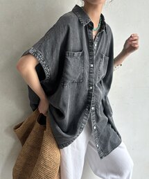 バックジョーゼット切替リヨセルデニムチュニックシャツ