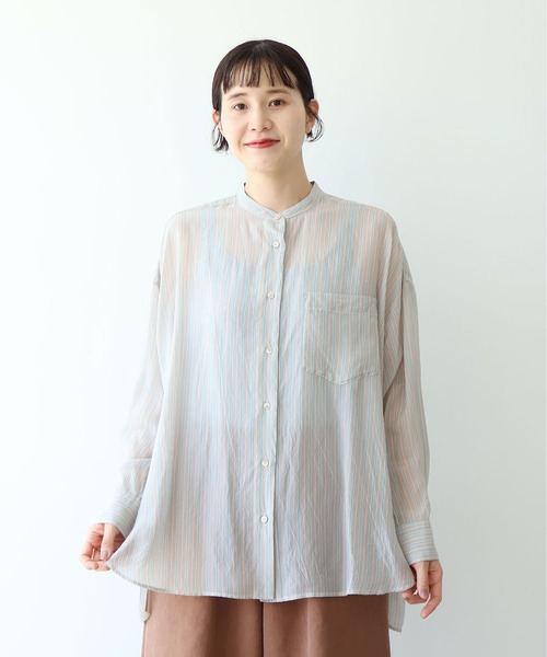 yuni(ユニ )の「washer Cu stripe wide shirt(シャツ/ブラウス・レディース・ブルー/ブラウン・FREE)」の2枚目の写真