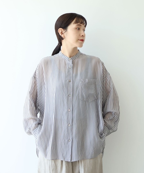 yuni(ユニ )の「washer Cu stripe wide shirt(シャツ/ブラウス・レディース・ブルー/ブラウン・FREE)」の1枚目の写真