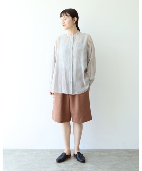 yuni(ユニ )の「washer Cu stripe wide shirt(シャツ/ブラウス・レディース・ブルー/ブラウン・FREE)」の3枚目の写真