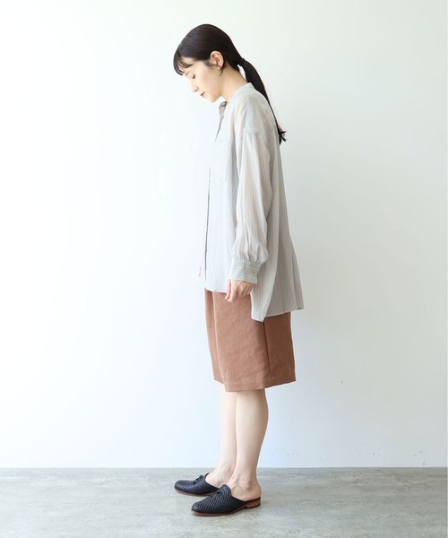 yuni(ユニ )の「washer Cu stripe wide shirt(シャツ/ブラウス・レディース・ブルー/ブラウン・FREE)」の4枚目の写真