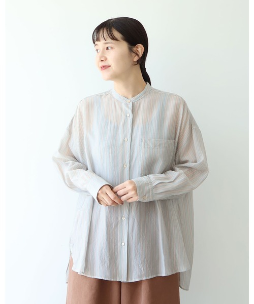 yuni(ユニ )の「washer Cu stripe wide shirt(シャツ/ブラウス・レディース・ブルー/ブラウン・FREE)」の5枚目の写真