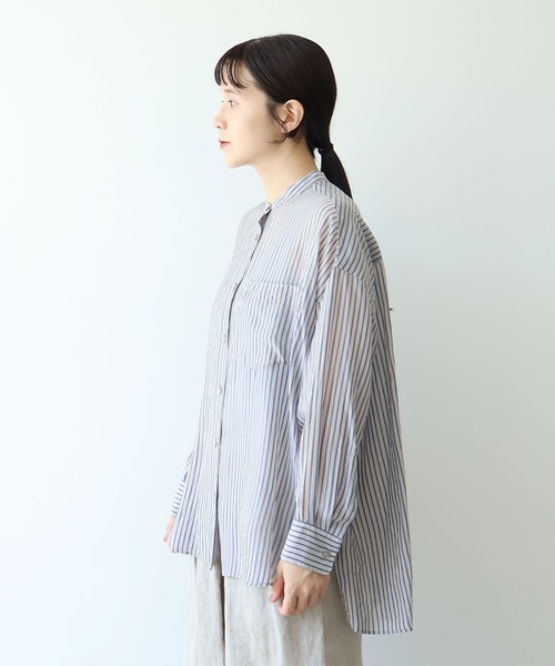 yuni(ユニ )の「washer Cu stripe wide shirt(シャツ/ブラウス・レディース・ブルー/ブラウン・FREE)」の13枚目の写真