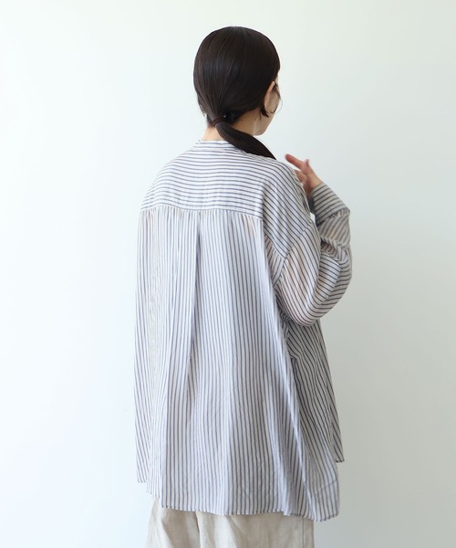 yuni(ユニ )の「washer Cu stripe wide shirt(シャツ/ブラウス・レディース・ブルー/ブラウン・FREE)」の14枚目の写真