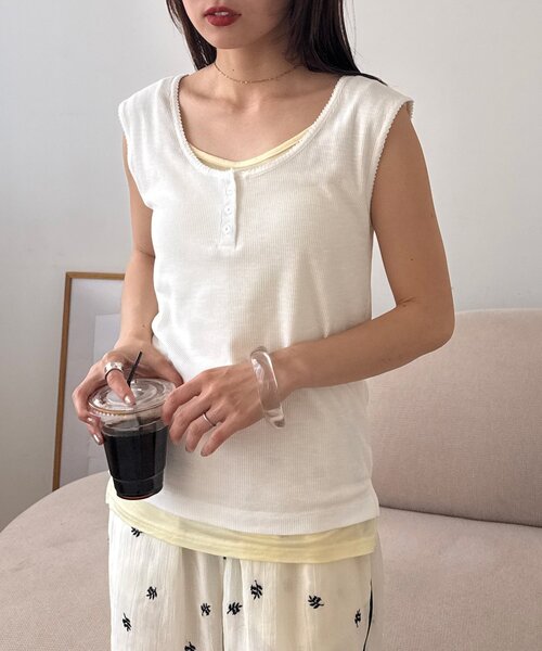 CIAOPANIC TYPY(チャオパニックティピー)の「配色レイヤードヘンリーネックリブタンク(タンクトップ・レディース・グレー/ブラック/レッド/ホワイト・ONE SIZE)」の12枚目の写真