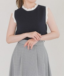 2026春夏新作 配色フリルボーダーノースリーブニット
