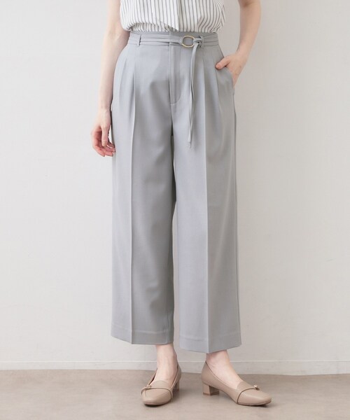index（インデックス）の「【吸水速乾】リングベルト付きワイドパンツ《防シワ／ストレッチ／洗濯機OK》（その他パンツ・レディース・ブラウン系その他5/ナチュラル/ネイビー/グレー系その他7/ボルドー・40/38/42/36）」の2枚目の写真