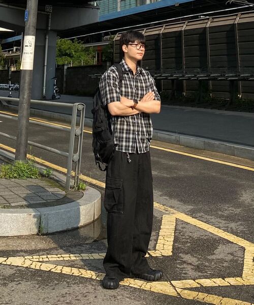 MOOVN(ムブン)の「ヴィンテージリンクルチェックハーフシャツブラック(シャツ/ブラウス・メンズ・その他・MEDIUM/LARGE)」の3枚目の写真