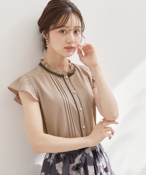 couture brooch（クチュールブローチ）の「【洗える】ピコレース ピンタックブラウス（シャツ/ブラウス・レディース・ブラック/ピンク系その他2/ホワイト系7・36/38/40/42）」の3枚目の写真