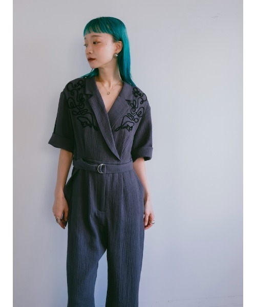 ELLA CANTARIA(エヤカンタリア)の「Cord Embroidery All-in-One|コード刺繍オールインワン(つなぎ/オールインワン・レディース・グレイッシュブルー/ライトイエロー・FREE)」の18枚目の写真