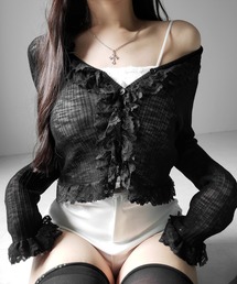 【 3color 】レースフリルシアーニットカーディガン / lace frill sheer knit cardigan