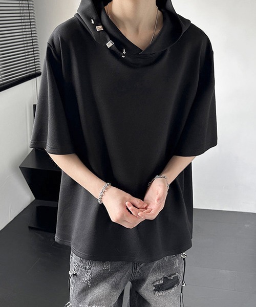 neos(ネオス)の「【neos】ボディピアスデザイン フード ハーフスリーブ ルーズシルエット プルオーバー パーカー ユニセックス メンズ レディース(パーカー・メンズ・ブラック/グレー/ホワイト・LARGE/MEDIUM/X-LARGE)」の4枚目の写真