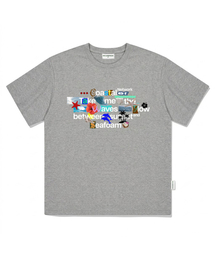 サマーオーシャンコラージュプリントオーバーサイズ半袖Tシャツグレー