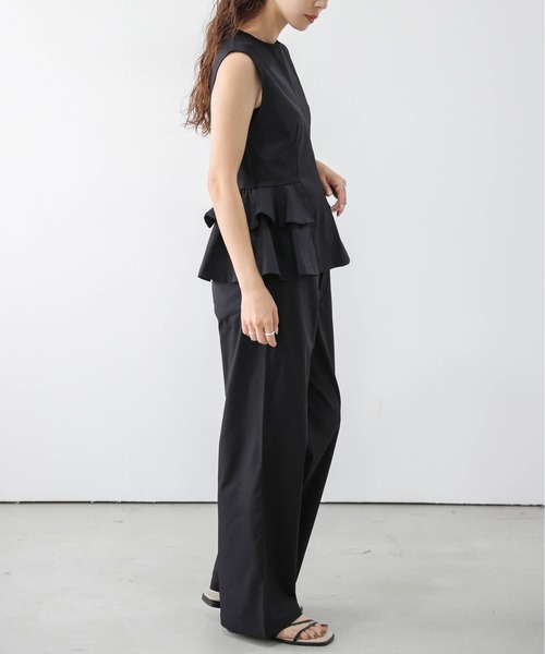 AMELY(エミリー)の「ペプラム×ワイドパンツセットアップ(セットアップ・レディース・ブラック/ブラウン/ブルー/ライトベージュ・M/L)」の5枚目の写真